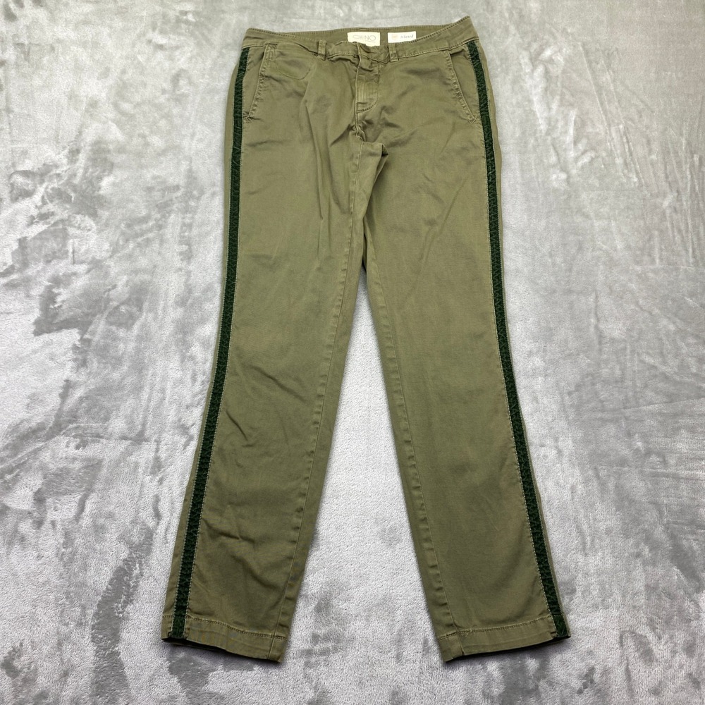CHINO Anthropologie Relaxed Fit Chino Pants Women Sz 26P Olive Green Side Stripe